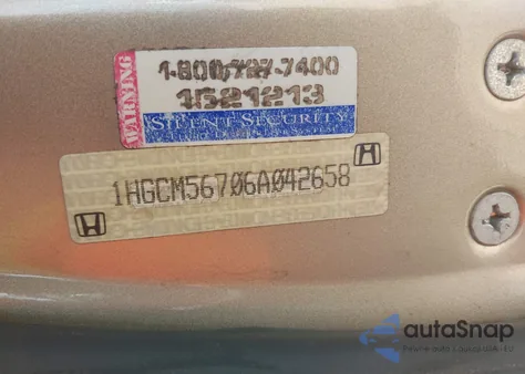 2006 Honda Accord 2.4 Ex из США, поврежденный, VIN 1HGCM56706A042658